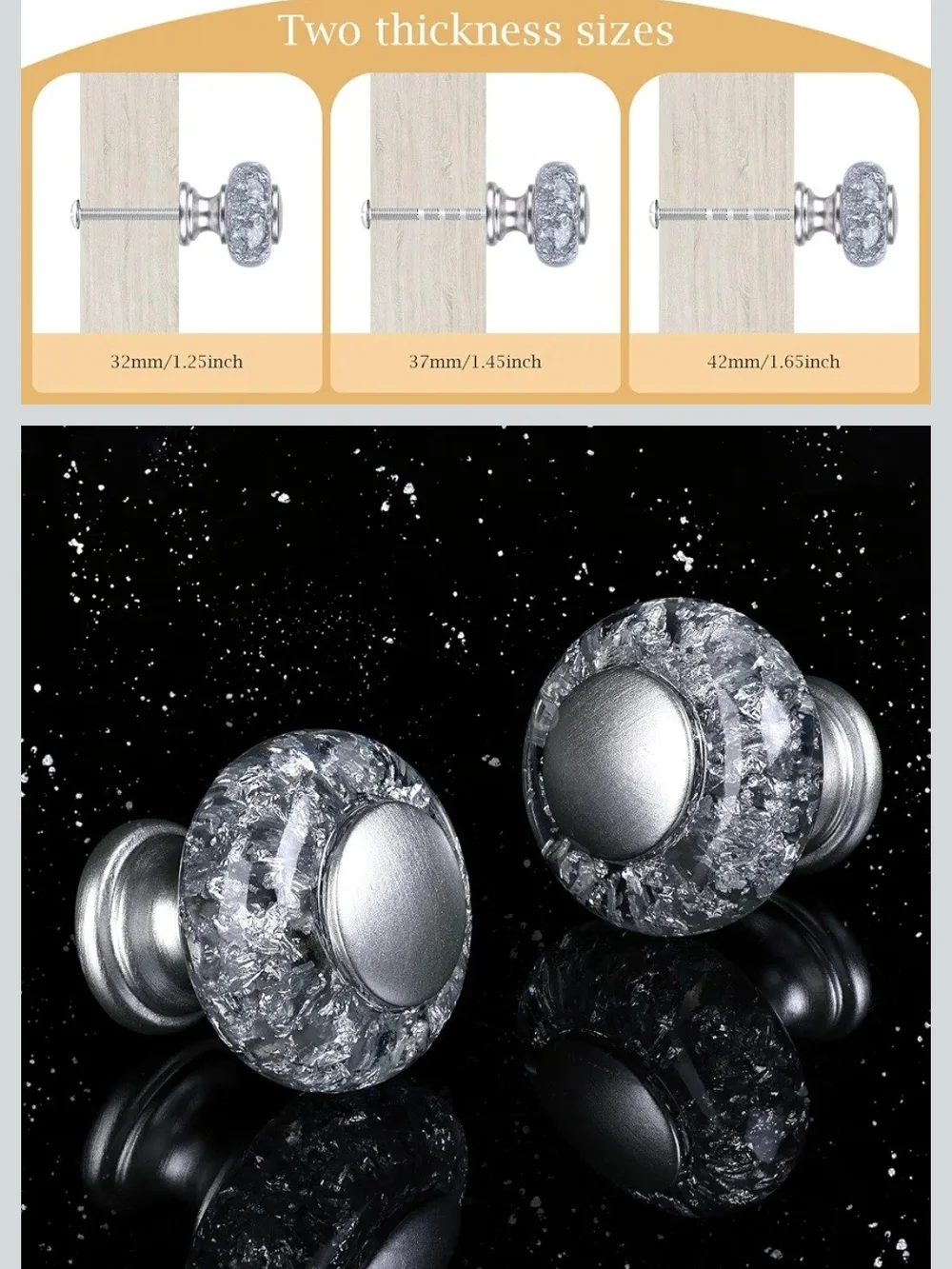 Crystal Resin Drawer Knobs in Silver Tone